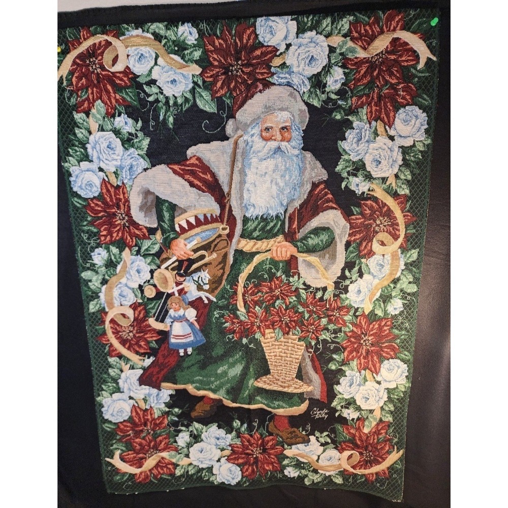 Vtg Glynda Turley Victorian Santa Claus Tapestry Wall Hang Christmas 36Lx26W UB